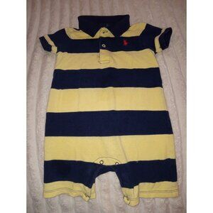 Polo Ralph Lauren Romper Baby Boys Size 12 Months Navy Blue Yellow Striped